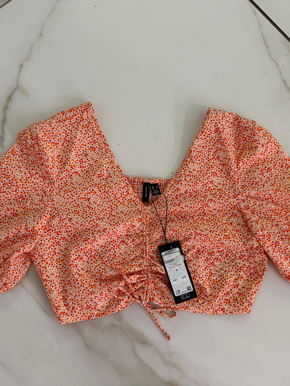 NWT Floral Ruched Front Crop Top - Orange